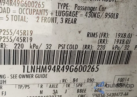 2009 Lincoln Mks z USA, uszkodzony, nr VIN 1LNHM94R49G600265